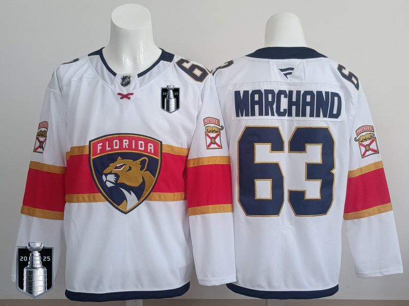 Men 2025 Florida Panthers #63 Marchand White Fanatics Home Premium NHL Jersey style 3